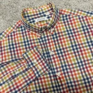 Gustin Shirt Gingham Check Button Down Long Sleeves 100% Cotton USA Men Large